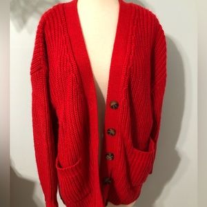 Zara Red Oversized Chunky Cardigan Sweater size small